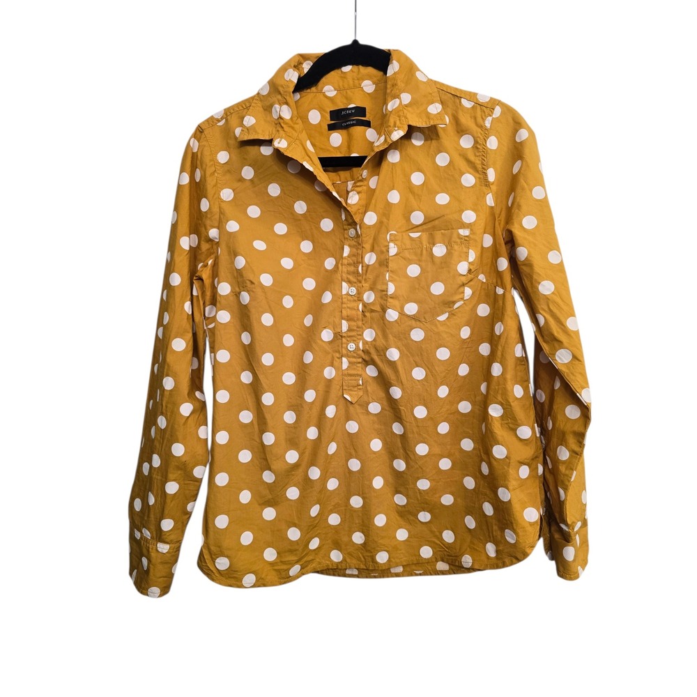 J.Crew Classic Polka Dot Blouse Mustard Yellow Small Preppy Chic Coastal Grandma